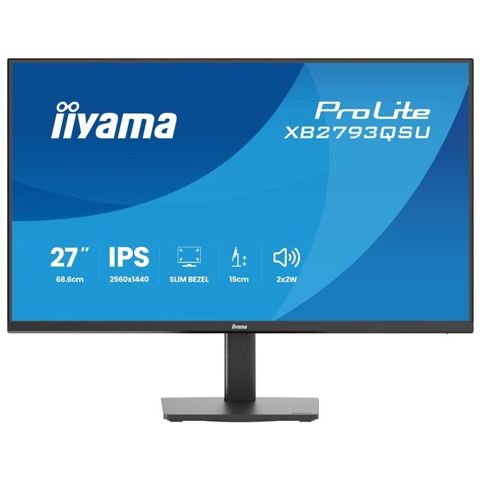 Iiyama ProLite XB2793QSU-B1 monitor 27 pollici, Quad HD 2560x1440, IPS, 75 Hz, AMD FreeSync, Flicker-Free, hub USB, Nero