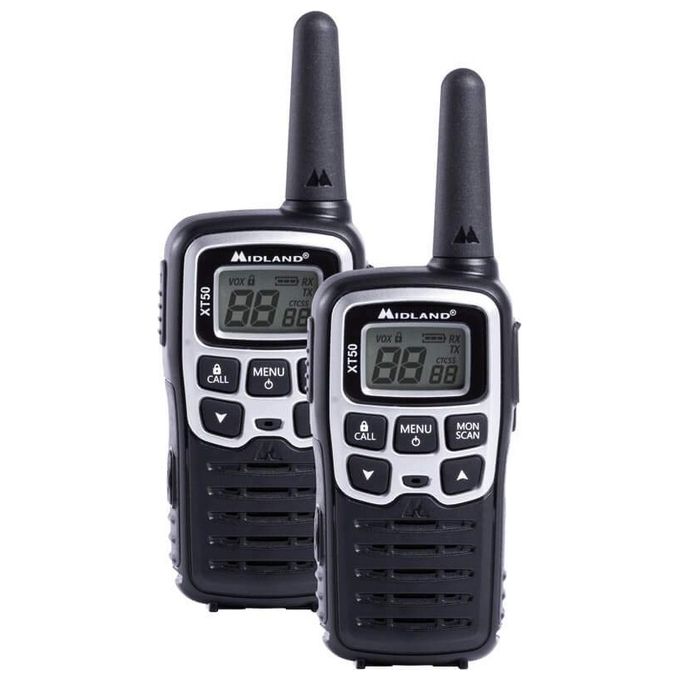 Midland C1178 XT50 Ricetrasmittente PMR446 24 Canali 8 km VOX SCAN Ricarica USB Autonomia 12H colore Nero Grigio