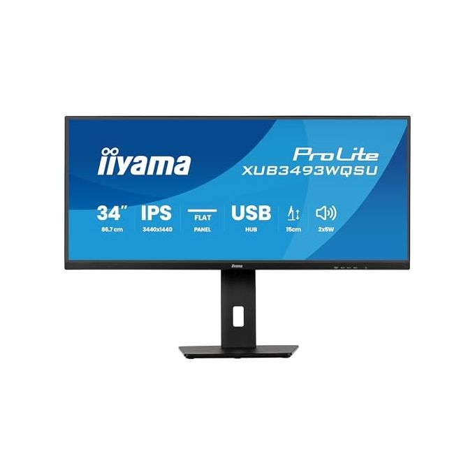 Iiyama ProLite XUB3493WQSU-B6, monitor 34 pollici IPS ultrawide, risoluzione UWQHD 3440x1440, 120Hz, USB-C, regolazione altezza, nero