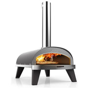 ZiiPa ZIIAPA22-004 Piana Forno per Pizza a Pellet con Pietra Refrattaria Rotante e Termometro Integrato (40x73x72.5 cm) colore Grigio