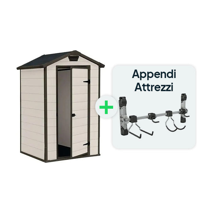 Keter KIT_ Casetta Manor 4x3 Beige 129x103x196H con Appendi Attrezzi