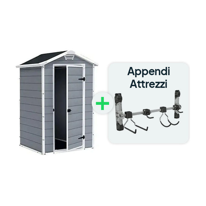 Keter KIT_ Casetta Manor 4x3 Grigia 129X103X196H con Appendi Attrezzi