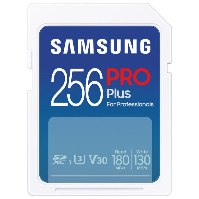 Samsung MB-SD256S-EU PRO Plus Scheda di Memoria SD SDXC 256 GB UHS-I U3 V30 Lettura 180 MB-s Scrittura 130 MB-s Video 4K colore Blu