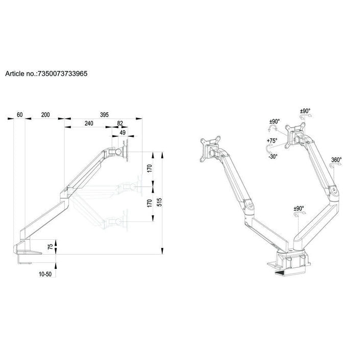 Multibrackets, Supporto TV da Scrivania, 32'', Nero, Doppio Monitor