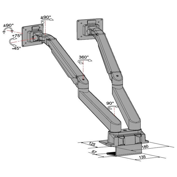 Multibrackets, Supporto TV da Scrivania, 32'', Nero, Doppio Monitor