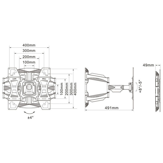 Multibrackets Supporto Tv a Parete 40-70 Pollici, VESA 400x400, Nero