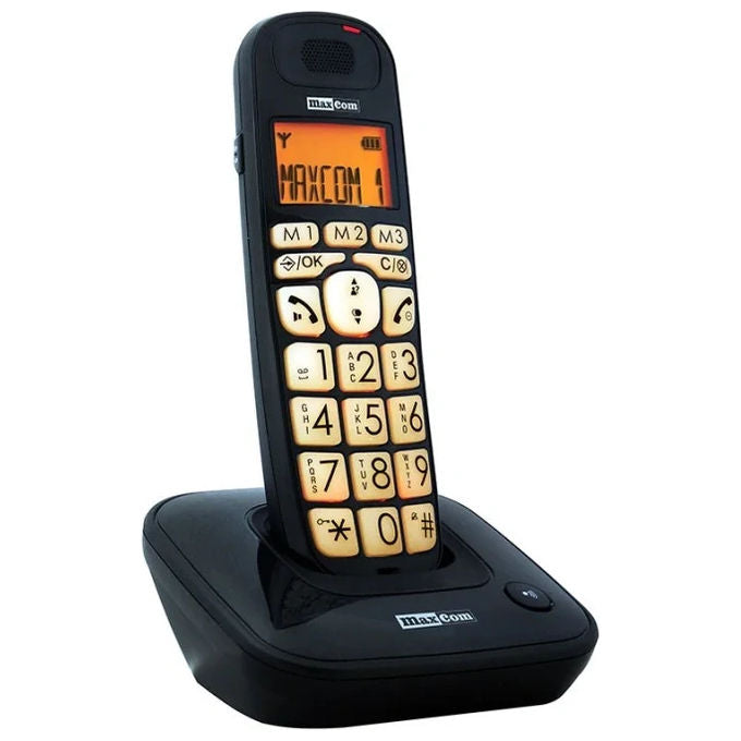 Maxcom MC6800 Telefono Cordless DECT per anziani tasti grandi retroilluminati vivavoce compatibile apparecchi acustici colore Nero