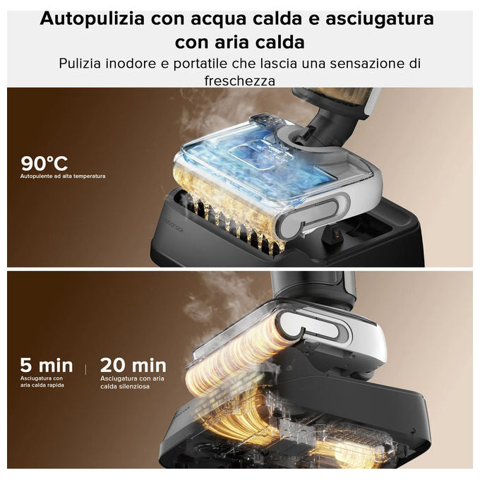 Roborock F25 Mocio Elettrico Batteria 4Ah Aspirapolvere Lavapavimenti Nero e Bianco