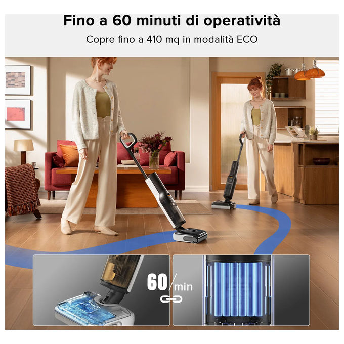 Roborock F25 Mocio Elettrico Batteria 4Ah Aspirapolvere Lavapavimenti Nero e Bianco