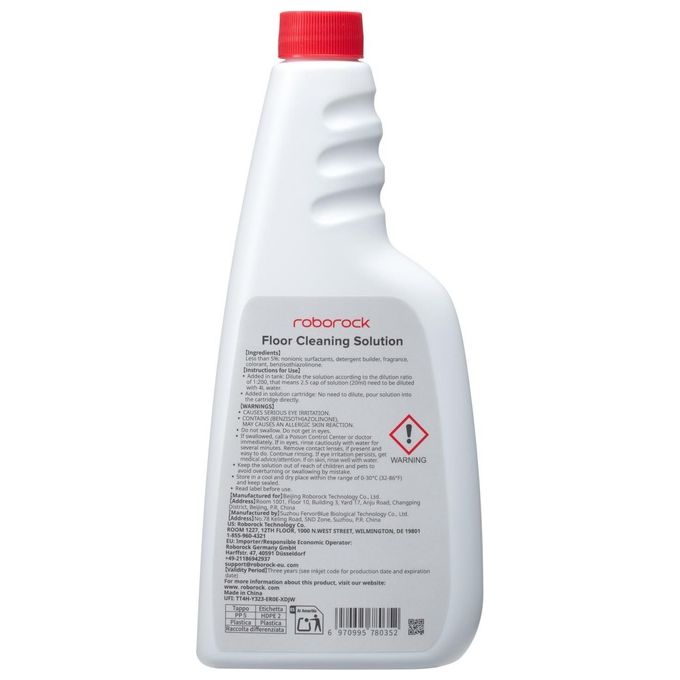 Roborock 8.02.0370 Detergente Liquido per Pavimenti 480 ml Compatibile con Tutti i Robot Roborock