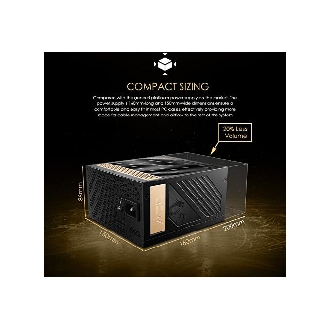MSI 306-7ZP4A11-CE0 MEG AI1300P PCIE5 Alimentatore ATX 1300W 80 Plus Platinum Modulare PCIe 5.0 12VHPWR condensatori giapponesi colore Nero