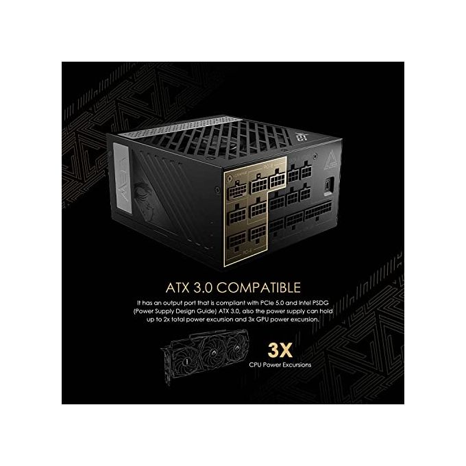MSI 306-7ZP4A11-CE0 MEG AI1300P PCIE5 Alimentatore ATX 1300W 80 Plus Platinum Modulare PCIe 5.0 12VHPWR condensatori giapponesi colore Nero