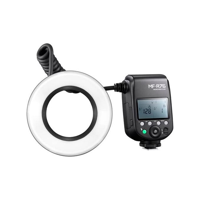 GODOX MF-R76 Flash Macro Anulare Potenza Regolabile da 1-1 a 1-128 Custodia Inclusa colore Nero