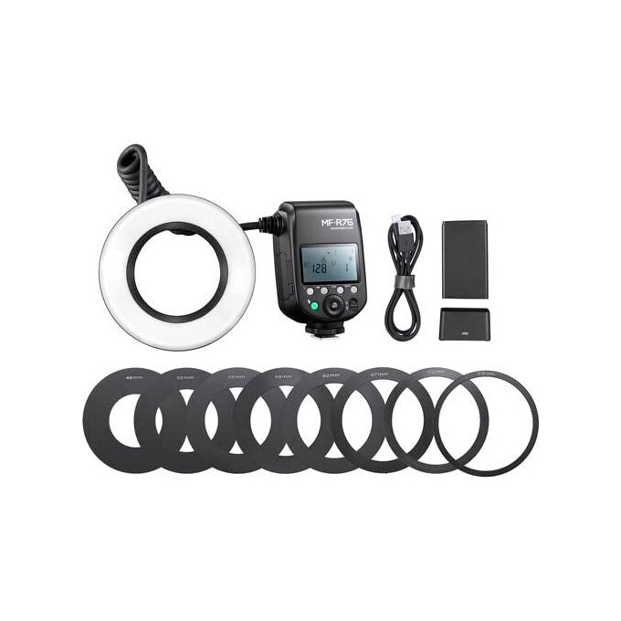 GODOX MF-R76 Flash Macro Anulare Potenza Regolabile da 1-1 a 1-128 Custodia Inclusa colore Nero