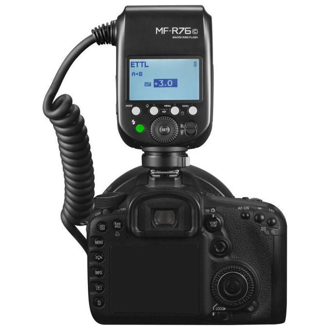 Godox MF-R76C TTL Macro Ring Flash Canon con anelli adattatori 49 52 55 58 62 67 72 77 mm colore Nero