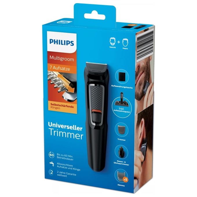 Philips MG3721-14 Multigroom Series 3000 Regolabarba e Tagliacapelli 7 in 1 lame autoaffilanti autonomia 60 min colore Nero