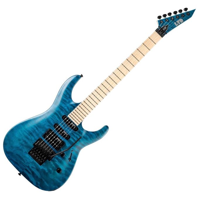 ESP LTD MH-203QM M Series Chitarra Elettrica Superstrat Corpo Mogano Tavola Acero Flammato Floyd Rose HSS colore See Thru Blue