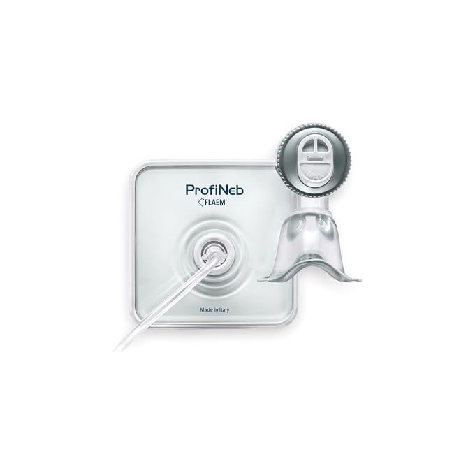 FLAEM MI03P00 ProfiNeb Aerosol Portatile Silenzioso 50 dB con Ampolla RF7 Dual Speed Plus e Mascherine Soft Touch colore Bianco e Argento