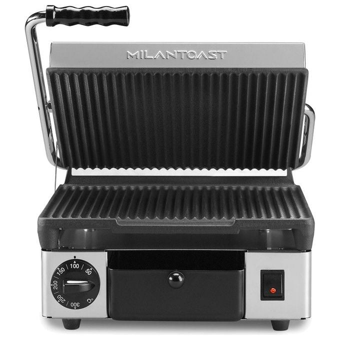 Milantoast 016000TEC Piastra in Ghisa Superficie Rigata 1730 W Temperatura Regolabile 0-300 °C colore Inox