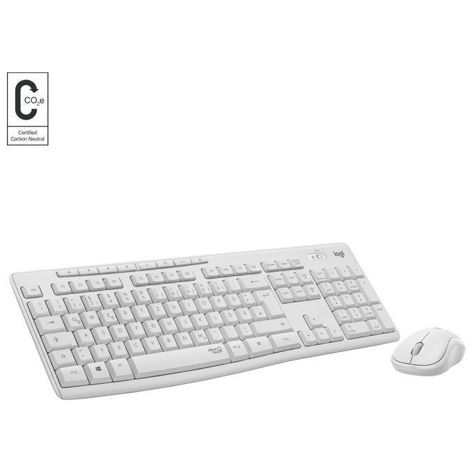 Logitech MK295, kit tastiera e mouse wireless silenzioso, layout QWERTY, ricevitore nano USB, resistente agli schizzi, Bianco