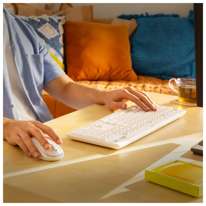 Logitech MK295, kit tastiera e mouse wireless silenzioso, layout QWERTY, ricevitore nano USB, resistente agli schizzi, Bianco