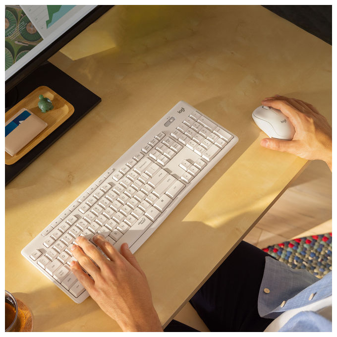 Logitech MK295, kit tastiera e mouse wireless silenzioso, layout QWERTY, ricevitore nano USB, resistente agli schizzi, Bianco