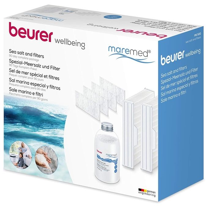 Beurer 68121 MK 500 Kombi Set OP Kit di Ricambio per Purificatore d'aria Maremed MK 500 con 4 Prefiltri 2 Blocchi di Evaporazione 1250 g di Sale Marino e Misurino colore Bianco
