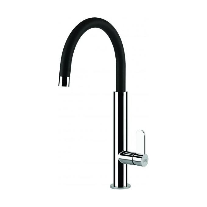Elleci Dove MKKDOV86 - Miscelatore da cucina Mono Splitcomando, da incasso, Acciaio-Nero, canna girevole, 41,5 cm, Acciaio-Nero