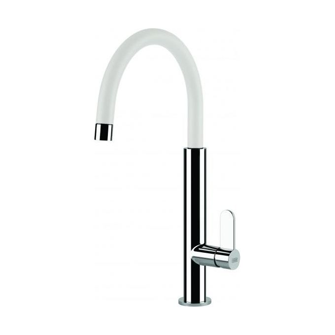 Elleci Dove MKKDOV96 - Miscelatore da cucina Mono Splitcomando, da incasso, Keratek, canna girevole, 41,5 cm, Acciaio-Bianco