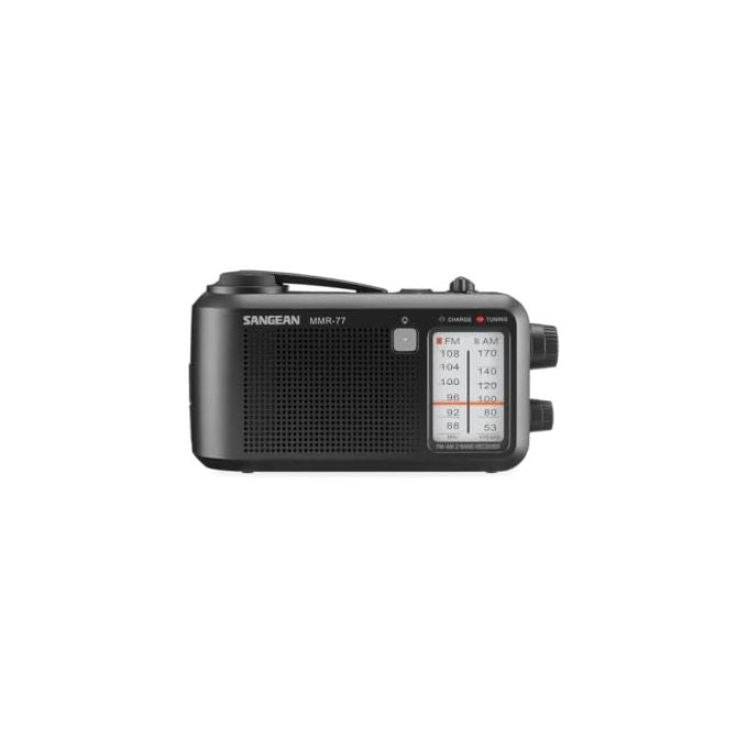 Sangean MMR-77-MB MMR-77 Radio Portatile Analogica FM AM con Manovella Dinamo Torcia Integrata Ricaricabile Antispruzzo Alimentazione Batteria Rete colore Nero