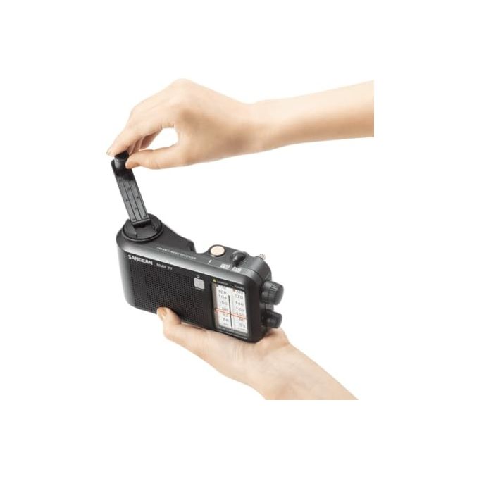 Sangean MMR-77-MB MMR-77 Radio Portatile Analogica FM AM con Manovella Dinamo Torcia Integrata Ricaricabile Antispruzzo Alimentazione Batteria Rete colore Nero