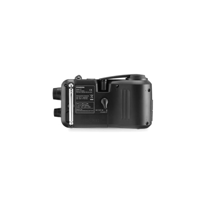 Sangean MMR-77-MB MMR-77 Radio Portatile Analogica FM AM con Manovella Dinamo Torcia Integrata Ricaricabile Antispruzzo Alimentazione Batteria Rete colore Nero