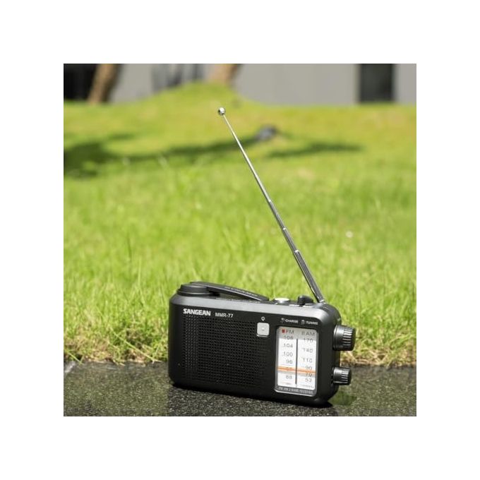 Sangean MMR-77-MB MMR-77 Radio Portatile Analogica FM AM con Manovella Dinamo Torcia Integrata Ricaricabile Antispruzzo Alimentazione Batteria Rete colore Nero