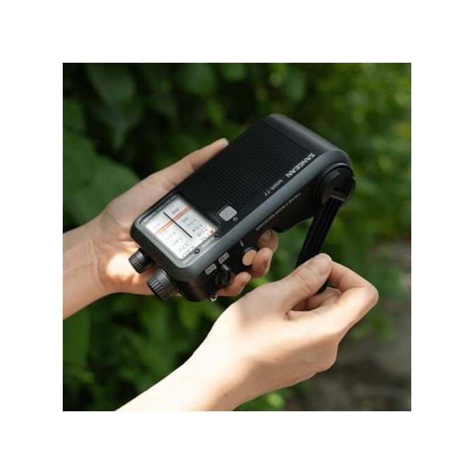 Sangean MMR-77-MB MMR-77 Radio Portatile Analogica FM AM con Manovella Dinamo Torcia Integrata Ricaricabile Antispruzzo Alimentazione Batteria Rete colore Nero