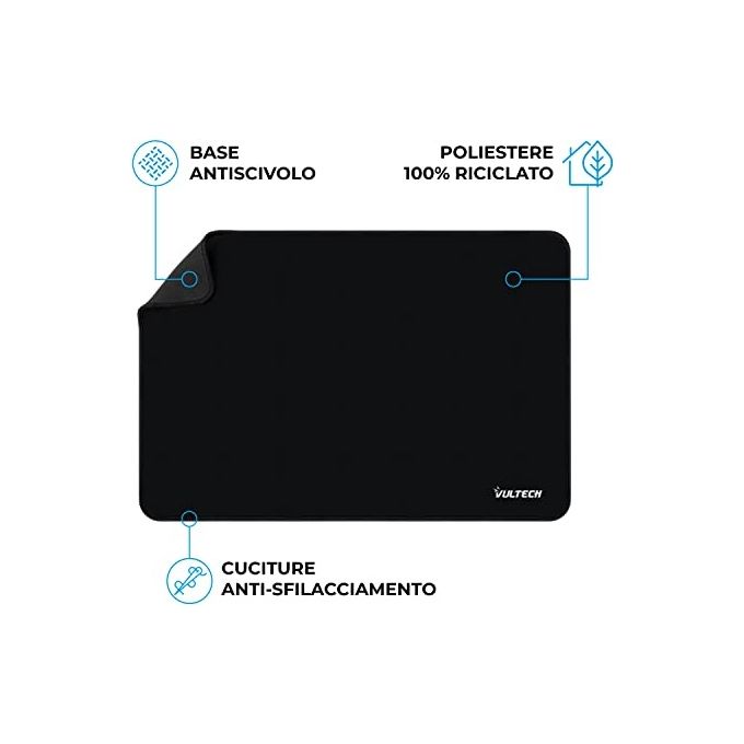 VulTech Mouse Pad Nero Taglia M 280x195x3mm Idrorepellente