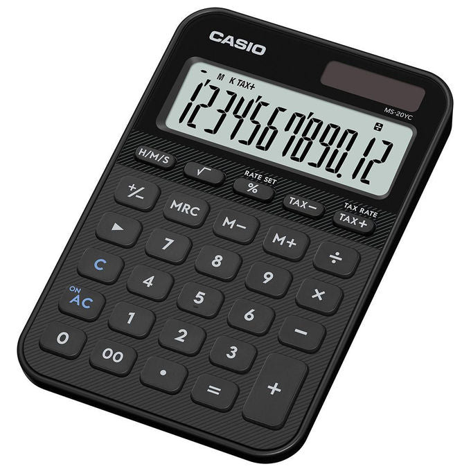 Casio MS-20YC-BK Calcolatrice da tavolo 12 cifre alimentazione ibrida batteria solare colore Nero