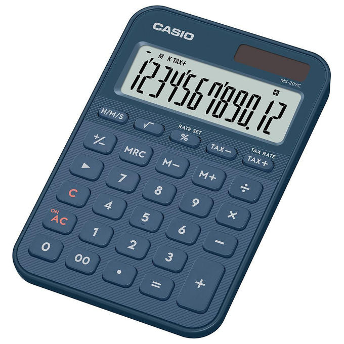 Casio MS-20YC-NY Calcolatrice da Tavolo Display 12 Cifre Alimentazione Solare e Batteria Colore Blu