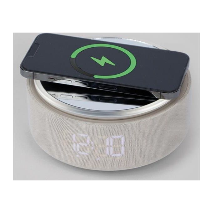 Dudu'u MU-000 Specchio LED da Tavolo con Luce Dimmerabile Ricarica Wireless Qi Cassa Bluetooth Orologio Digitale colore Beige