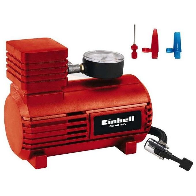 Einhell Mini Compressore Portatile CC-AC 12V Gonfiatore Maneggevole per Auto Moto e Biciclette con Manometro e Adattatori Inclusi