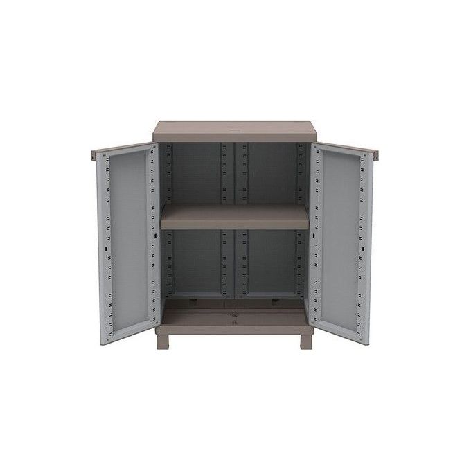Terry C-RATTAN 680 Armadio da Esterno 2 Ante 1 Ripiano Regolabile Effetto Rattan 68x39x91,5 cm colore Grigio Tortora