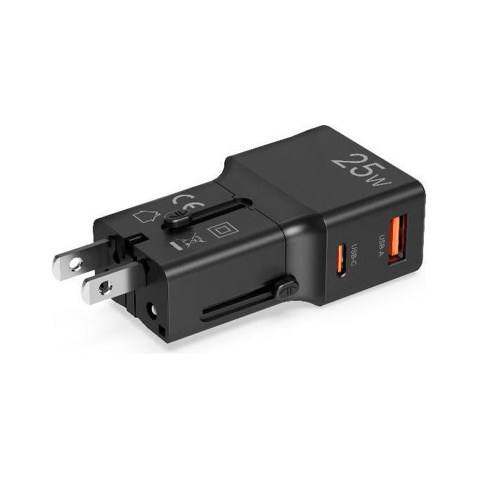 Celly, Adattatore da Viaggio Universale, 25W, Doppia Porta USB, Nero