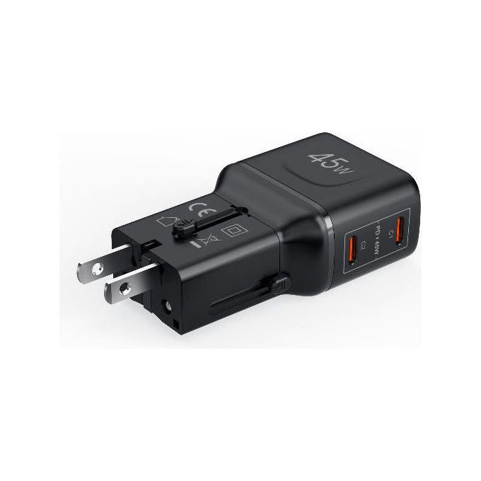 Celly, Adattatore da Viaggio Universale Multiplug 2C 45W Slim, 2 porte USB-C, Nero