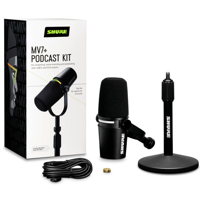 Shure MV7+-K-BNDL Microfono Dinamico per Podcast USB-C e XLR con Supporto colore Nero