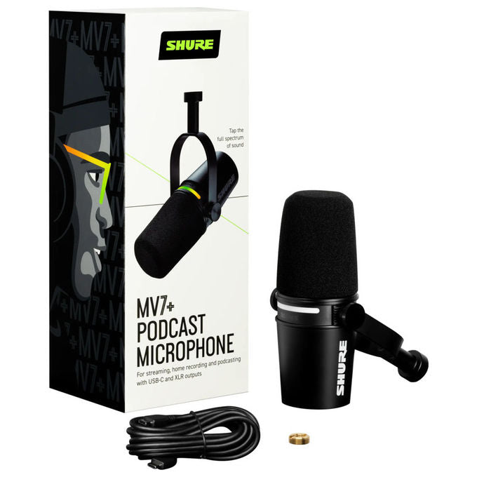 Shure MV7+-K Microfono per Podcast USB e XLR con Monitoraggio in Tempo Reale e Effetti DSP colore Nero