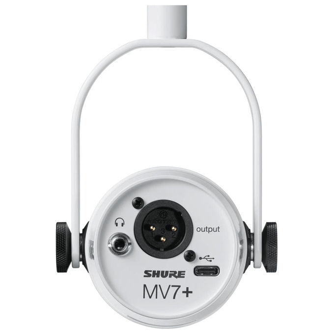 Shure MV7+ White Microfono Dinamico Cardioide con Connessione USB-C e XLR Auto Level Denoiser Digital Popper Stopper colore Bianco