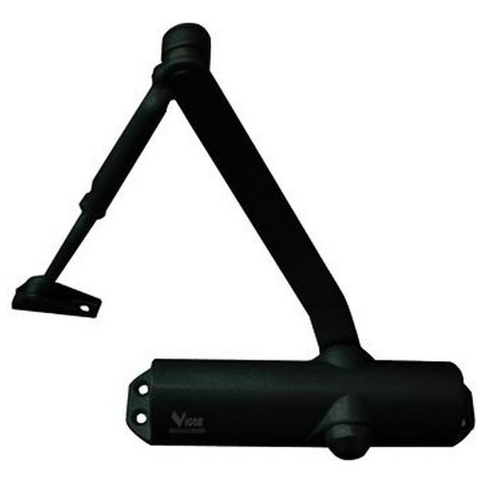 Vigor 24780-10 Chiudiporta con Arresto Forza EN3 18-26 Nm Sistema Pignone e Cremagliera Braccio Regolabile in Acciaio Corpo in Alluminio colore Nero