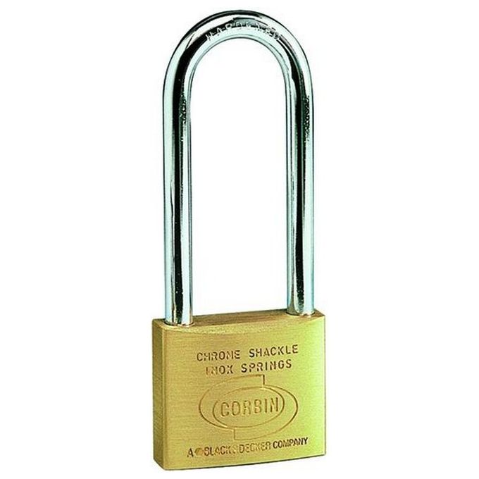 Corbin ARL.112.30 Europadlock Lucchetto Arco Lungo Ottone Satinato Arco Acciaio Carbonitrurato 30 mm Doppia Chiusura Spina Anti Grimaldello