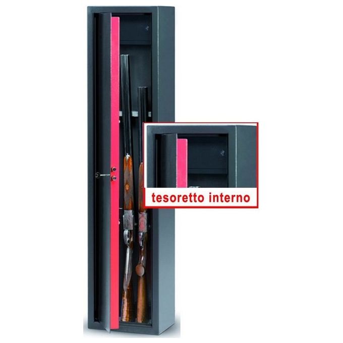 Blinky 28330-10 STANDA Armadio Portafucili 5 Posti con Tesoretto Struttura Acciaio 2 mm Porta 3 mm Serratura Doppia Mappa 34.5 Kg