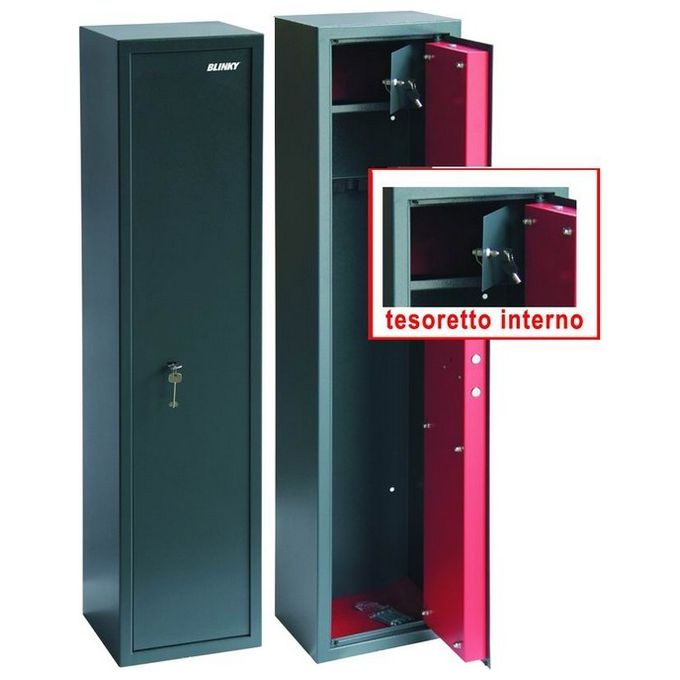 Blinky 28340-10 Armadio Portafucili 10 Posti con Tesoretto acciaio 2 mm porta 3 mm serratura doppia mappa 5 leve 55x22x138 cm