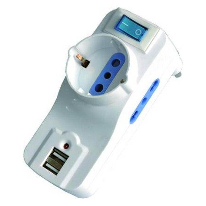 AG 25790 Adattatore Triplo 10-16A Schuko 2 USB rotante con interruttore 250V 16A